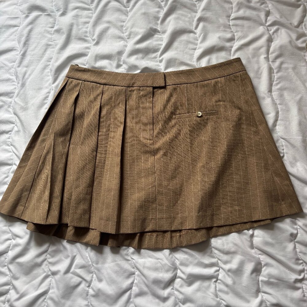 Zara Brown Pinstripe Pleated Mini Skirt